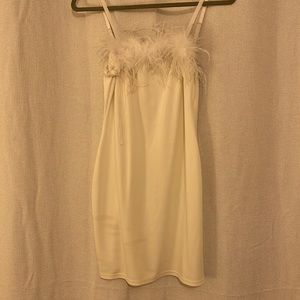 White feather trim dress